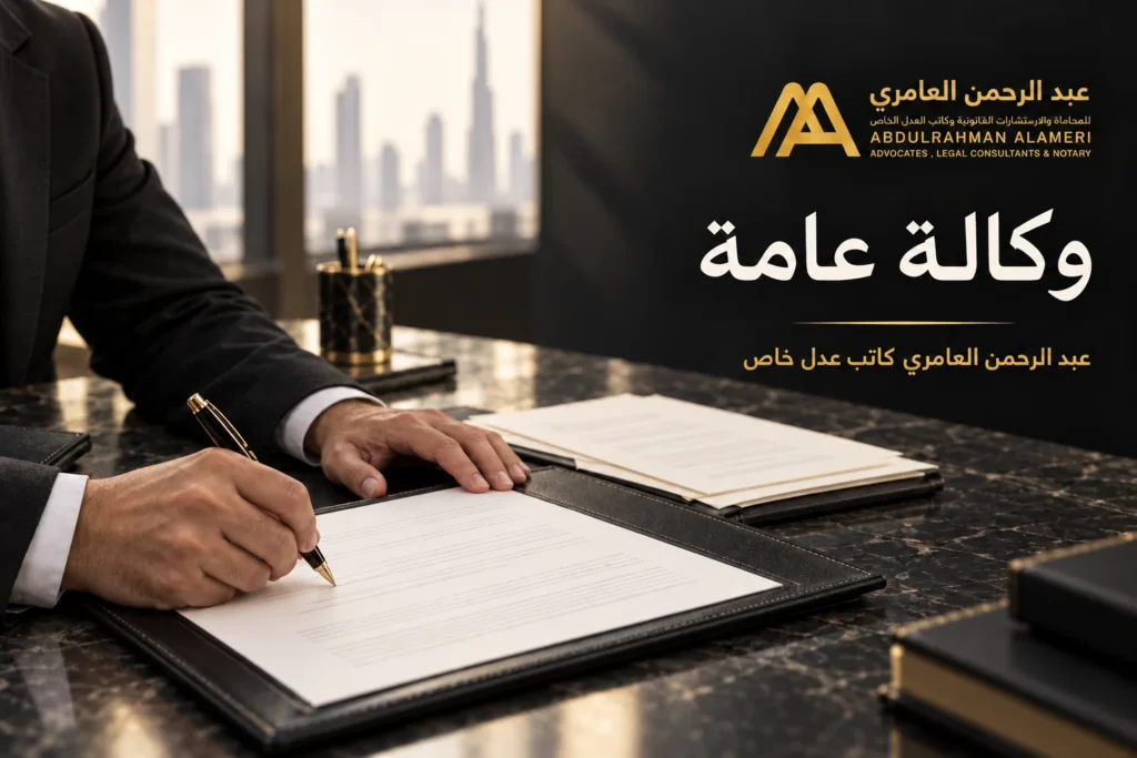 توقيع مستند وكالة عامة بعد مراجعة نطاق الصلاحيات
