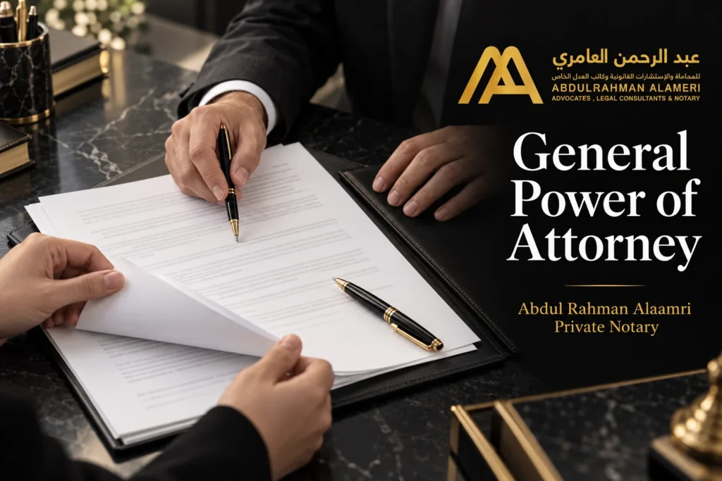 General power of attorney documents being reviewed on a desk before notarisation.