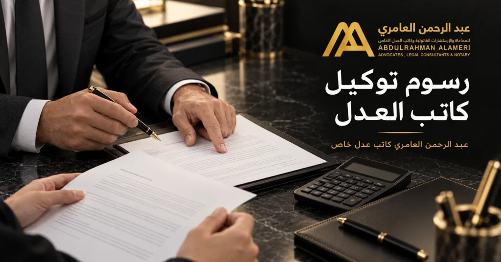 مراجعة مستندات الوكالة ومتطلبات حساب رسوم توكيل كاتب العدل دون عرض مبلغ محدد